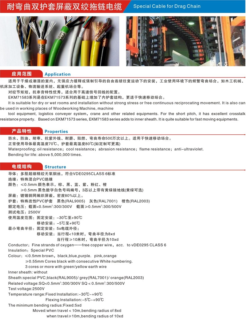 双护套屏蔽双绞拖链电缆